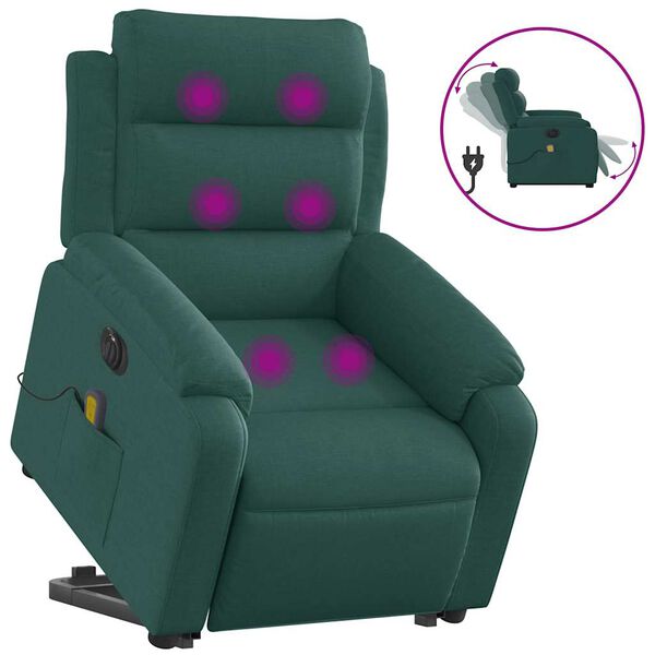 vidaXL Electric Stand up Massage Recliner Chair Dark Green Fabric