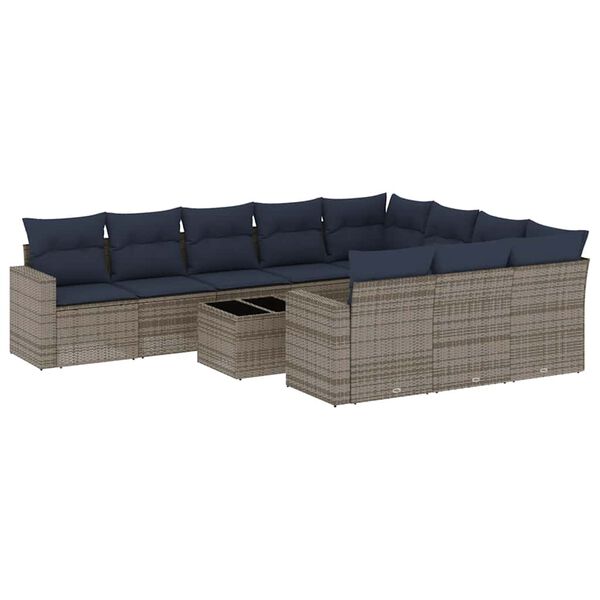 vidaXL 11 Piece Patio Sofa Set with Cushions Grey Poly Rattan (US only)