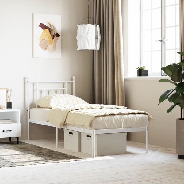 vidaXL Bed Frame White Powder-Coated Steel Small Single Bed Frame