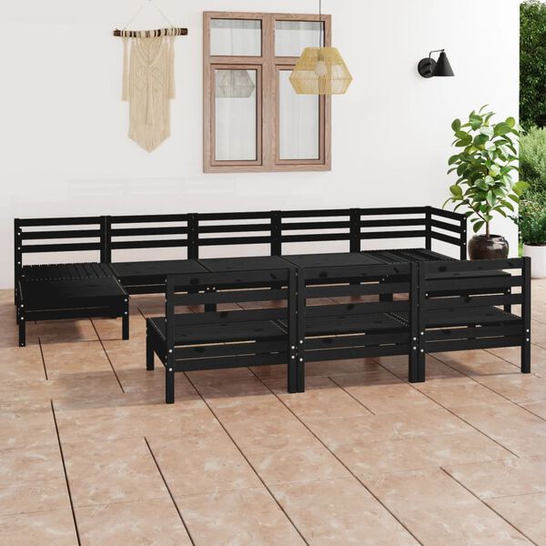 vidaXL Garden Lounge Set Black Solid pine wood Medium Modular