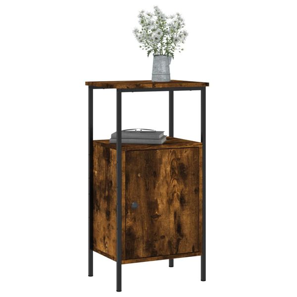 vidaXL Bedside Cabinet Smoked Oak Engineered Wood Medium Adjustable Feet
