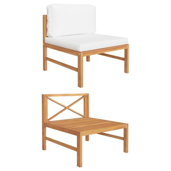 vidaXL Middle Sofa Cream, Teak Teak Wood, Polyester Fabric Medium