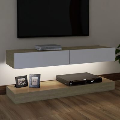 vidaXL TV Cabinet with LED Lights White and Sonoma Oak 47.2"x13.8"