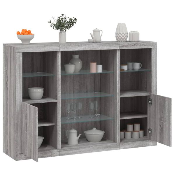 vidaXL Sideboards with LED Lights 3 pcs Gray Sonoma Engineered Wood