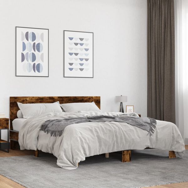 vidaXL Bed Frame Smoked Oak Engineered Wood, Metal, Plywood King