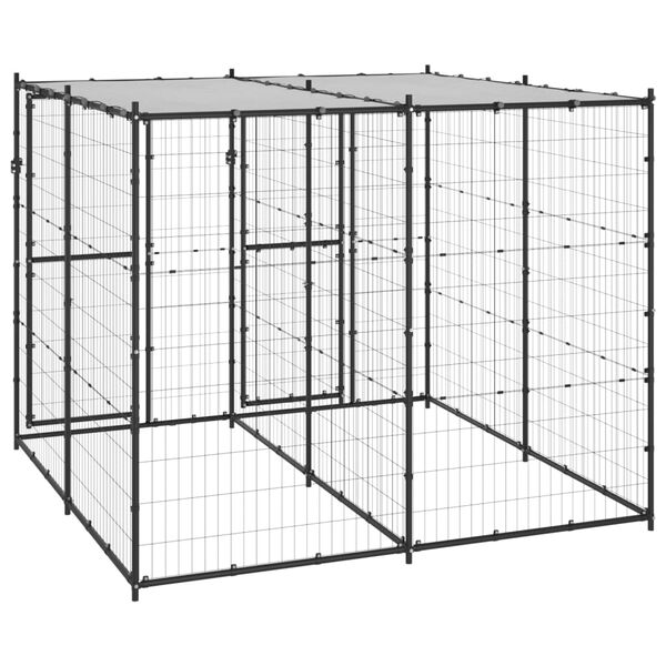 vidaXL Dog Kennel Black and silver Powder-coated steel Large Durable