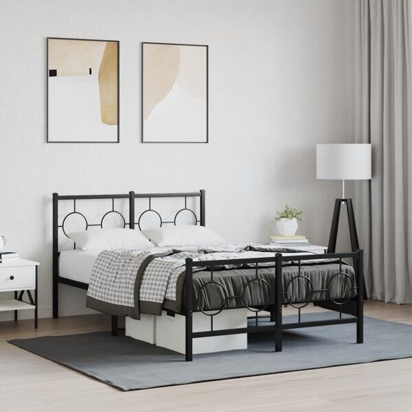 vidaXL Bed Frame Black Powder-coated steel Small Double Bed Frame