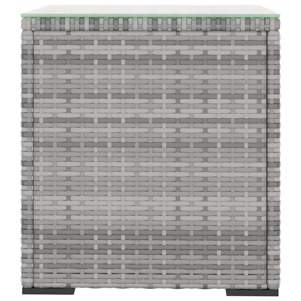 vidaXL Side Table Grey Poly Rattan, Tempered Glass Small Durable