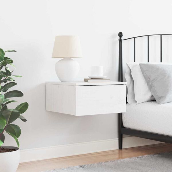 vidaXL Bedside Table White 14.57 x 13.78 x 7.28 in Solid pine wood