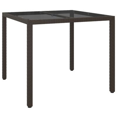 vidaXL Patio Table 35.4"x35.4"x29.5" Tempered Glass and Poly Rattan Brown