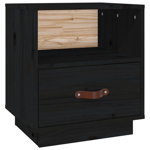 vidaXL Bedside Cabinet Black Solid pine wood