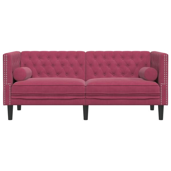 vidaXL Chesterfield Sofa with Bolsters 2-Seater Wine Red Velvet