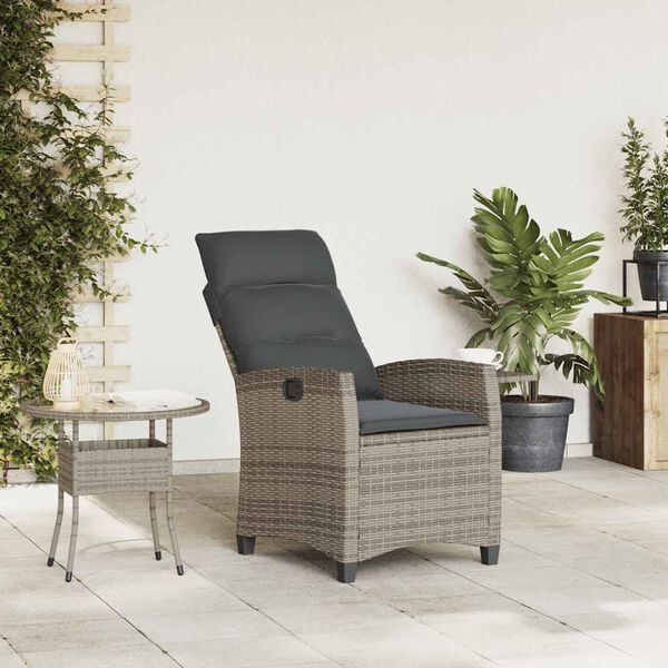 vidaXL Reclining Garden Chair Grey PE rattan Medium Height-Adjustable