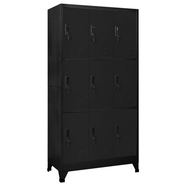 vidaXL Locker Cabinet Black Steel Locker Cabinet Rectangular Modern