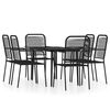 vidaXL Dining Set Black Powder-coated steel, cotton rope, tempered glass