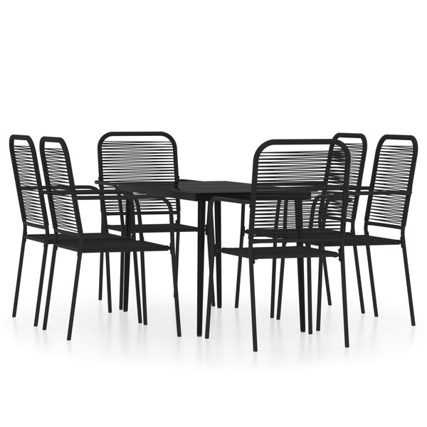 vidaXL Dining Set Black Powder-coated steel, cotton rope, tempered glass