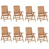 vidaXL Reclining Patio Chairs with Cushions 8 pcs Solid Teak Wood