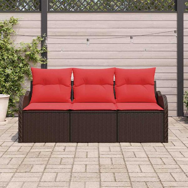 vidaXL Garden Sofa Set with Cushion 3 pcs Brown Poly rattan