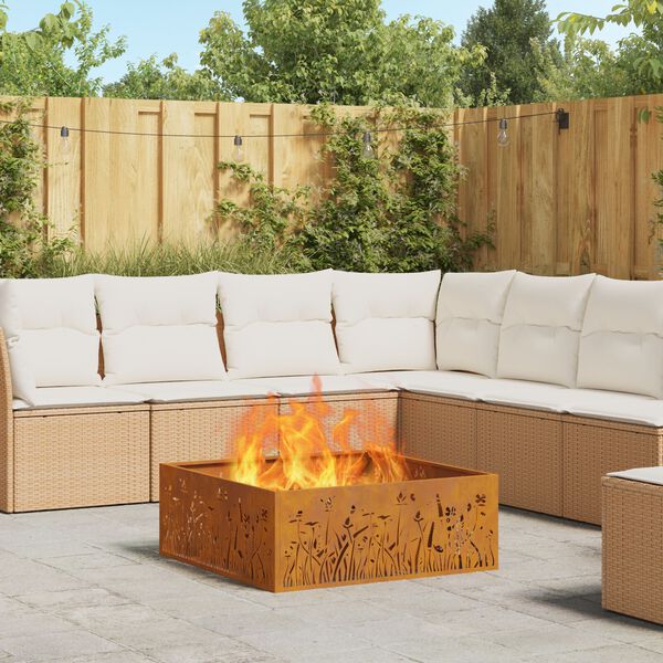vidaXL Fire Pit Brown 31.5" x 31.5" x 11.8" Weathering steel