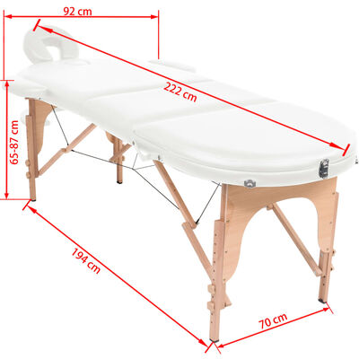 vidaXL Folding Massage Table 1.6" Thick with 2 Bolsters Oval White