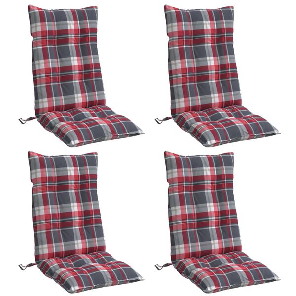 vidaXL Highback Chair Cushion Set of 4 Red Check Pattern