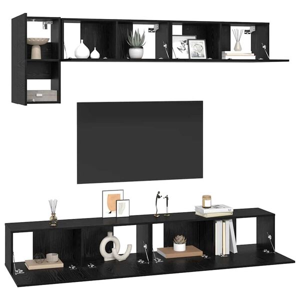 vidaXL TV Cabinet Set Wall-mounted 5 pcs Black Oak Engineered Wood