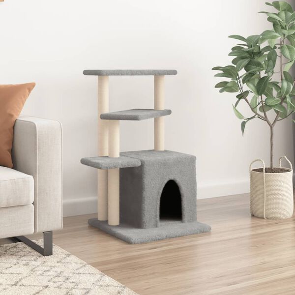 vidaXL Cat Tree Light gray Engineered wood, plush, sisal Medium Durable