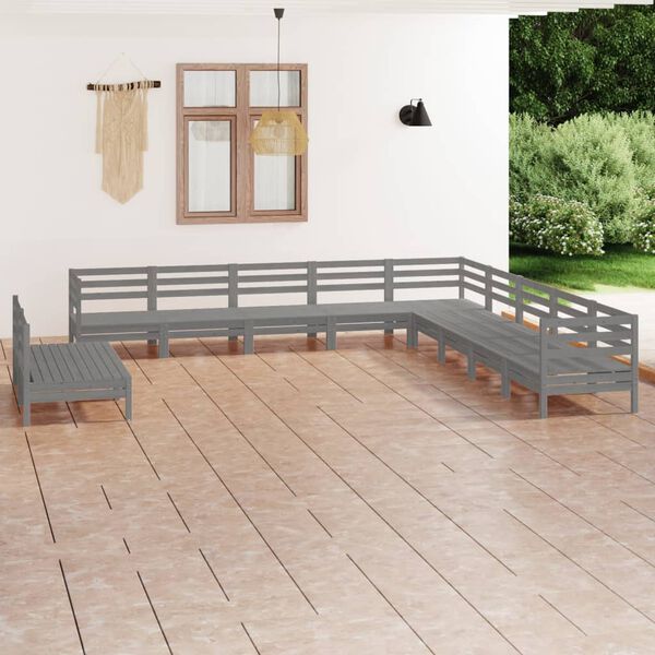 vidaXL Garden Lounge Set Grey Solid pine wood Medium Modular