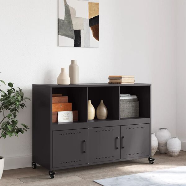 vidaXL Sideboard Black Cold-rolled steel Medium Cabinet Rectangular