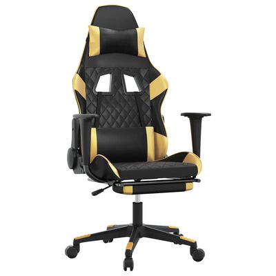 vidaXL Massage Gaming Chair with Footrest Black&Gold Faux Leather