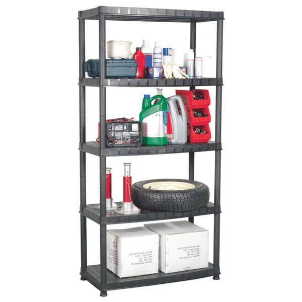 vidaXL Storage Shelf 5-Tier Black 36.0x18.0x72.8" Plastic