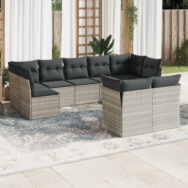 vidaXL Garden Sofa Set Light Grey PE Rattan Large Modular