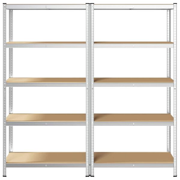 vidaXL 5-Layer Storage Shelves 2 pcs Silver Steel&Engineered Wood