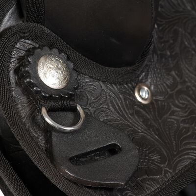 vidaXL Western Saddle, Headstall&Breast Collar Real Leather 16" Black