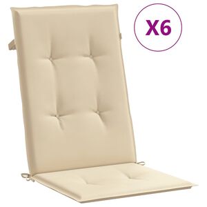 vidaXL Highback Chair Cushion Set of 6 Beige 100% polyester