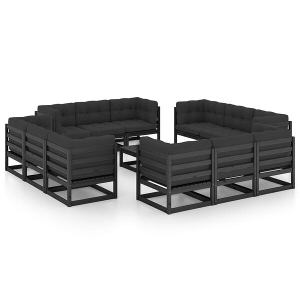 vidaXL Garden Lounge Set Black, Anthracite Solid Pine Wood, Polyester