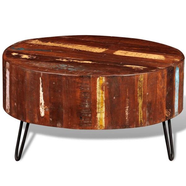 vidaXL Coffee Table Multicolor Reclaimed solid wood, Iron 27.6 in diameter