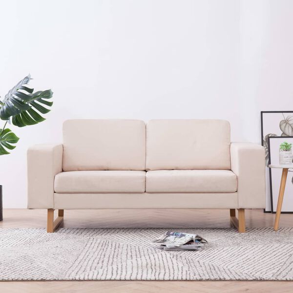 vidaXL Sofa Cream Wood, Iron, Polyester Medium Removable Covers Sofa
