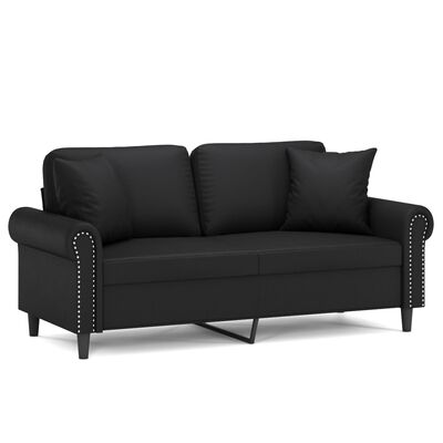 vidaXL 2-Seater Sofa with Throw Pillows Black 55.1" Faux Leather
