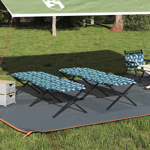 vidaXL Folding Camping Bed Folding Manual Leaf pattern Oxford Fabric