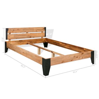 vidaXL Bed Frame 59.8"x79.9" Queen Solid Wood Acacia Steel