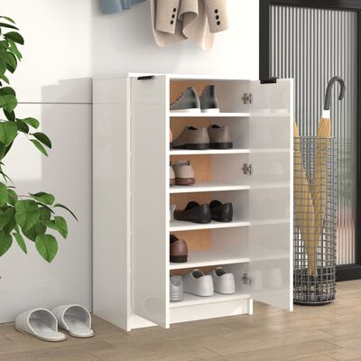 vidaXL Shoe Cabinet High Gloss White 23.2"x13.8"x39.4" Engineered Wood
