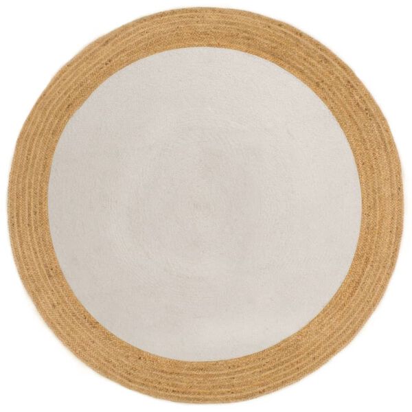 vidaXL Area Rug White and natural Jute, Cotton 59 in diameter Area Rug