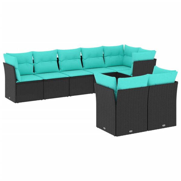 vidaXL Garden Sofa Set Black sofa, Blue cushions