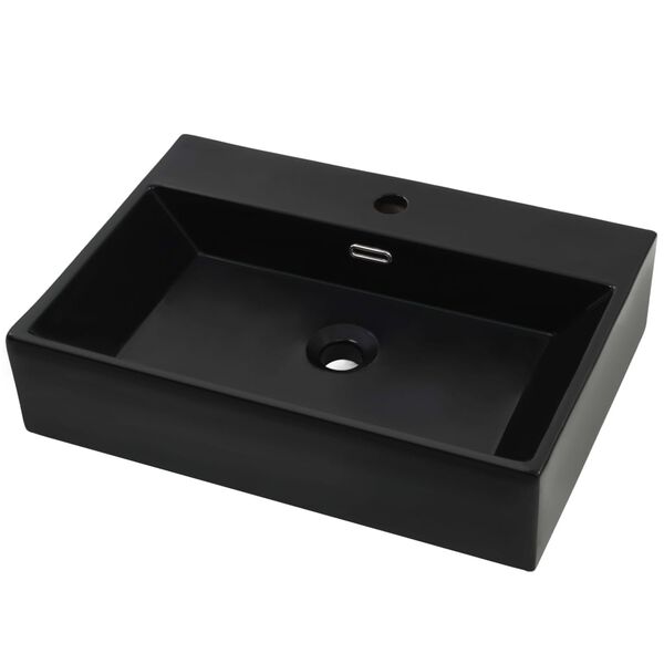 vidaXL Basin with Faucet Hole Ceramic Black 23.8x16.7x5.7"