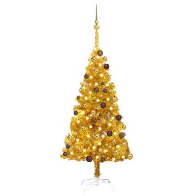 vidaXL Artificial Christmas Tree with LEDs&Ball Set Gold 47.2" PET (329185+330095)
