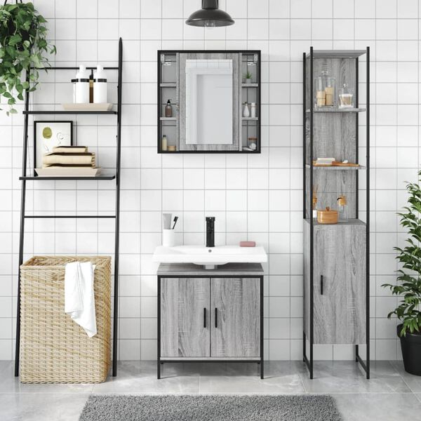 vidaXL Bathroom Cabinet Set Gray sonoma