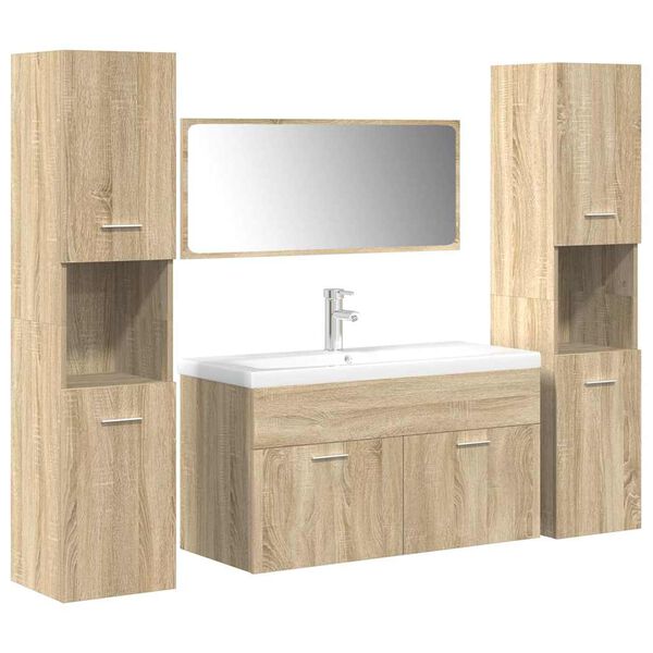 vidaXL Bathroom Furniture Set Sonoma Oak, White Engineered Wood, Ceramic