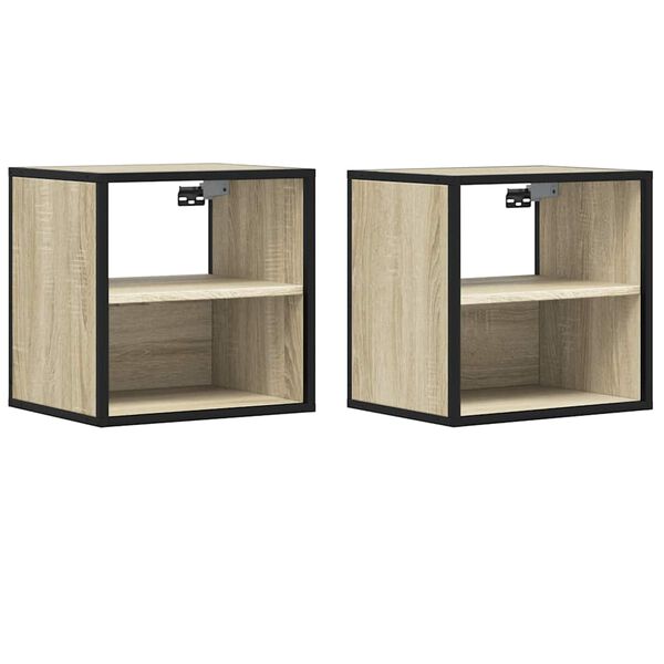 vidaXL Wall-mounted Nightstands Set of 2 Sonoma Oak Engineered wood, Metal