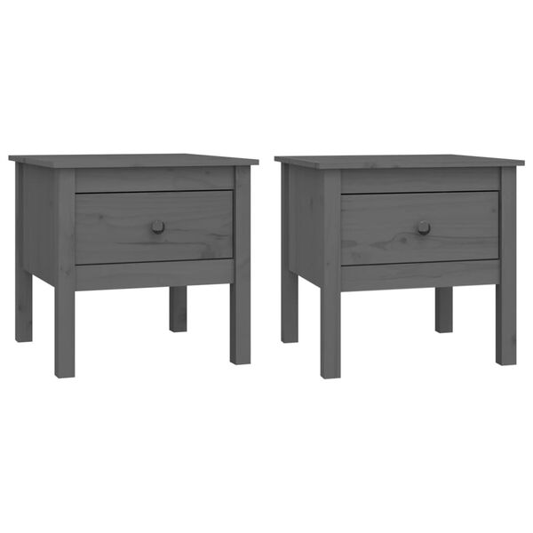vidaXL Side Table Set of 2 Grey Solid pine wood Small Side Table